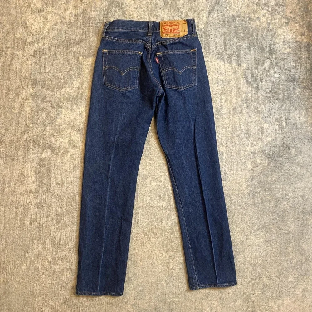 Levis 501 Jeans Mens 27x31 Blue Dark Wash Straight 100% Cotton Denim Pants READ*